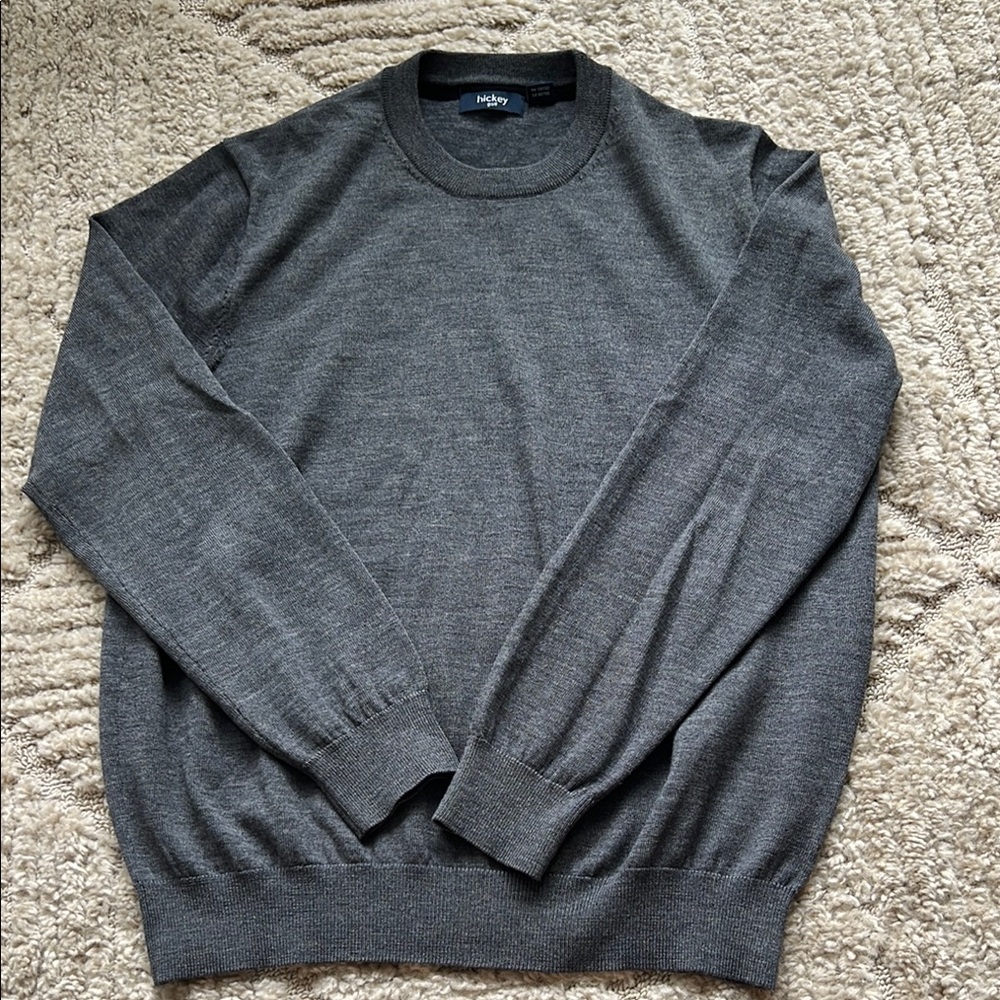 Hickey Freeman 100% Merino Wool Gray Crewneck Sweater